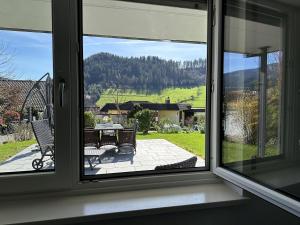 a view of a patio from a window at Haus Albi in Waldkirch