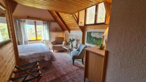 1 dormitorio con 1 cama y escritorio en una habitación en Mont Blanc Chalet, en Grandevent