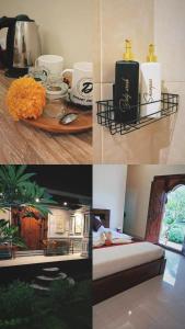 a collage of four pictures of a room with a candle at Majestic Heaven Retreat in Ubud