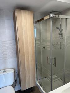 ラスパルマス・デ・グランカナリアにあるLos Gueldesのバスルーム(ガラス張りのシャワー、トイレ付)