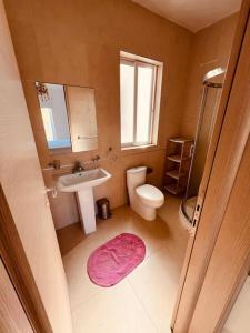 a small bathroom with a sink and a toilet at Central Sliema 3bdr. Apartment in Sliema