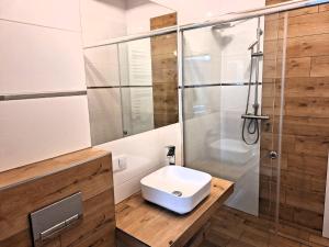bagno con lavandino e doccia di Windmill Resort Agroturystyka a Mucharz