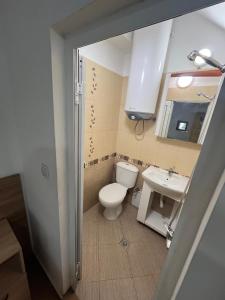 a bathroom with a toilet and a sink at En-Suite Rooms: Novа Guesthouse in Sofia Center in Sofia