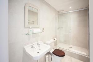 a bathroom with a sink and a toilet and a shower at Beautiful City Centre Apartment - Bath in Bath