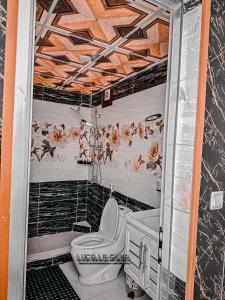 Rum Lucille Luxury camp في وادي رم: حمام مع مرحاض ومغسلة