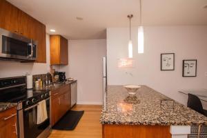 a kitchen with a counter top and a refrigerator at Luxury, 2bed,2 Bath, Boston Central, Boston Univ in Boston