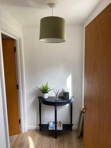 a room with a table with a potted plant on it at Pretty cottage near Cirencester in Purton