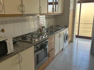 a kitchen with a stove and a sink and a dishwasher at São Sebastião I in Santa Cruz