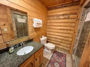 a bathroom with a sink and a toilet in a cabin at Evergreen in Oakland +13 photos