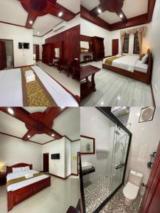 a collage of four pictures of a hotel room at PhaiLin Hotel in Luang Prabang