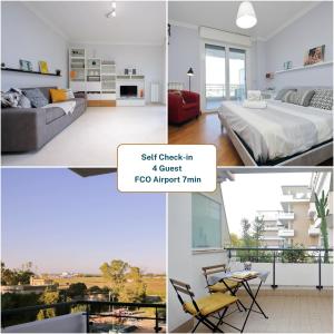 a collage of photos of a bedroom and a living room at Lusso Con Vista - Elegante e Luminoso con Self Check-in, Vicino All'Aeroporto in Fiumicino