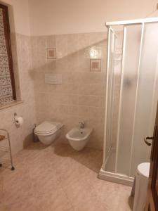 La salle de bains est pourvue d'une douche et de toilettes. dans l'établissement Agriturismo La Scalera, à Lonato