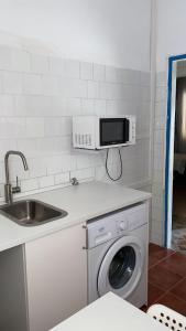 a kitchen with a sink and a washing machine at APCH5 Marga in Chinchón