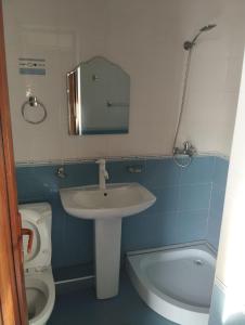 a bathroom with a sink and a toilet and a mirror at Севан 3 Ветерок in Sevan