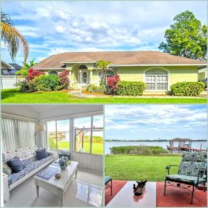 two pictures of a house with a dog in it at Peaceful Lakeside Retreat in Winter Haven