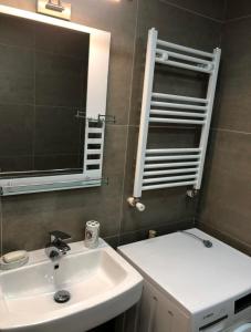 a bathroom with a sink and a mirror at Bakuriani Park Recidence Apartment in Bakuriani