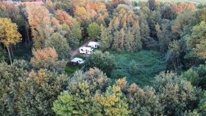 una vista aérea de una casa en medio de un bosque en Camping de Beerte, en Beerta