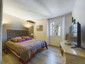 1 dormitorio con 1 cama y TV de pantalla plana en Mas Le Cad Saint-Rémy de Provence 8 personnes, en Saint-Rémy-de-Provence