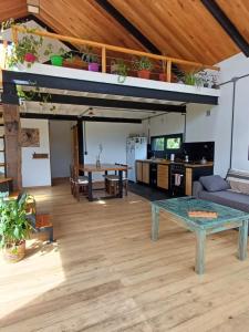 聖馬丁德洛斯安第斯的住宿－Casa de montaña La Cumba Patagonia.，客厅配有沙发和桌子