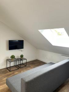sala de estar con sofá y TV en Le garden cottage 20m² 2 personnes en Flers-lez-Lille