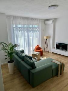ゴーレムにあるGibel Apartmentsのリビングルーム(窓の前に緑のソファ付)