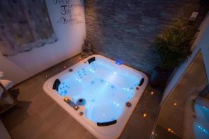 a jacuzzi tub in a room with a plant at Bulle d'eden in La Seyne-sur-Mer
