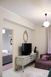 een woonkamer met een tv en een bank bij Lucato apartment in Florina