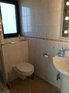 布特亚丁根E13 Ferienhaus mit Garten, Terrasse und Deichblick的带马桶和水槽的浴室