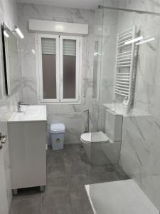 ein weißes Bad mit einem WC und einem Waschbecken in der Unterkunft VINOS DE OURENSE in Ourense