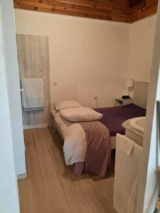 ein kleines Schlafzimmer mit 2 Betten und einem Waschbecken in der Unterkunft Villa climatisée piscine in Montpellier