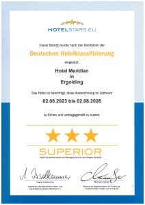 Certifikát, hodnocení, plakát nebo jiný dokument vystavený v ubytování Hotel Meridian ***superior