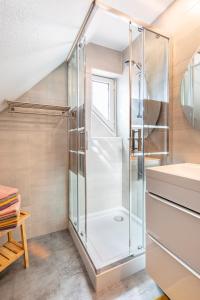 a bathroom with a shower and a sink at Les Glycines du Sommerberg in Niedermorschwihr +36 photos