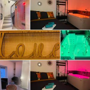 un collage de photos d'une chambre avec lits superposés dans l'établissement L'échappée romantique, à Orvault