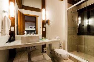 a bathroom with a sink and a toilet and a shower at Solar Mirador Exclusive Resort e SPA in Praia do Rosa