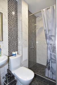 uma casa de banho com um WC e um chuveiro em LUX apartment on Koghbaci em Yerevan