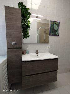 a bathroom with a sink and a mirror at Appartamento Fiera Vicenza in Vicenza