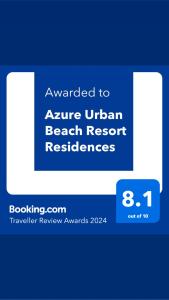 Certifikát, hodnocení, plakát nebo jiný dokument vystavený v ubytování Azure Urban Beach Resort Residences