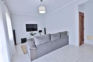 a living room with a couch and a tv at Casa Sol Nascente in Silves