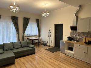 a living room with a couch and a table at Villa Sudecka in Duszniki Zdrój