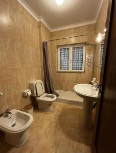 a bathroom with a toilet and a sink at Casa do eirô in Resende