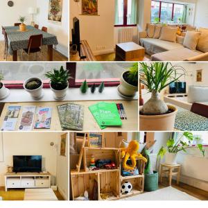 a collage of four pictures of a living room at Charmante maison a deux pas du centre in Nantes