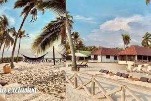 - deux photos d'une plage avec un hamac et d'une maison dans l'établissement Cabaña en Playa del Francés, à El Puertón