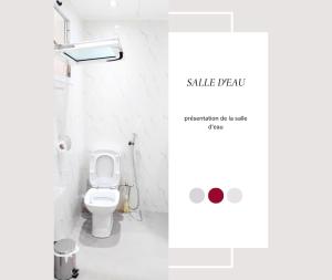 ein Badezimmer mit einem weißen WC und einer Dusche in der Unterkunft Appartement Soleil,Batterie 4 in Libreville