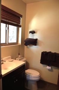 a bathroom with a toilet and a sink and a window at Montecito Sequoia Lodge in Sequoia National Park