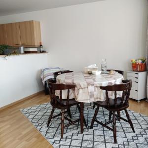 a dining room table with four chairs in a kitchen at Appartement De Wal in Tongeren