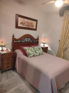 1 dormitorio con 1 cama, 2 mesitas de noche y 2 lámparas en Suite Salitre12, en Málaga