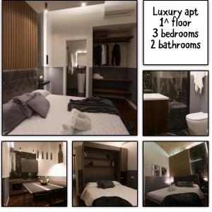 eine Collage mit Bildern eines Schlafzimmers mit einem Bett in der Unterkunft colosseo flats and penthouse in Rom
