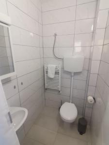 Baño blanco con aseo y lavamanos en V&U Sobe en Brzi Brod