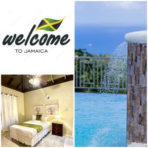 a collage of two pictures of a hotel room and a pool at Cozy coner in Runaway Bay
