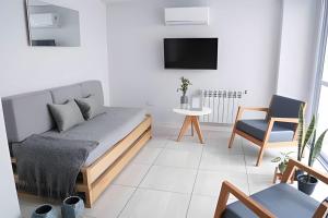 ein Wohnzimmer mit Sofa und Fernseher in der Unterkunft Romeo Apt, p/ 4 personas, en el centro de Salta in Salta